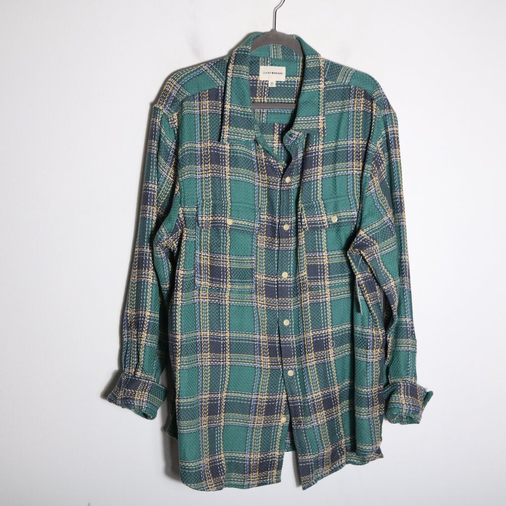 Lucky Brand Mens Big & Tall Long Sleeve Herringbone Flannel Button Down XL Plaid